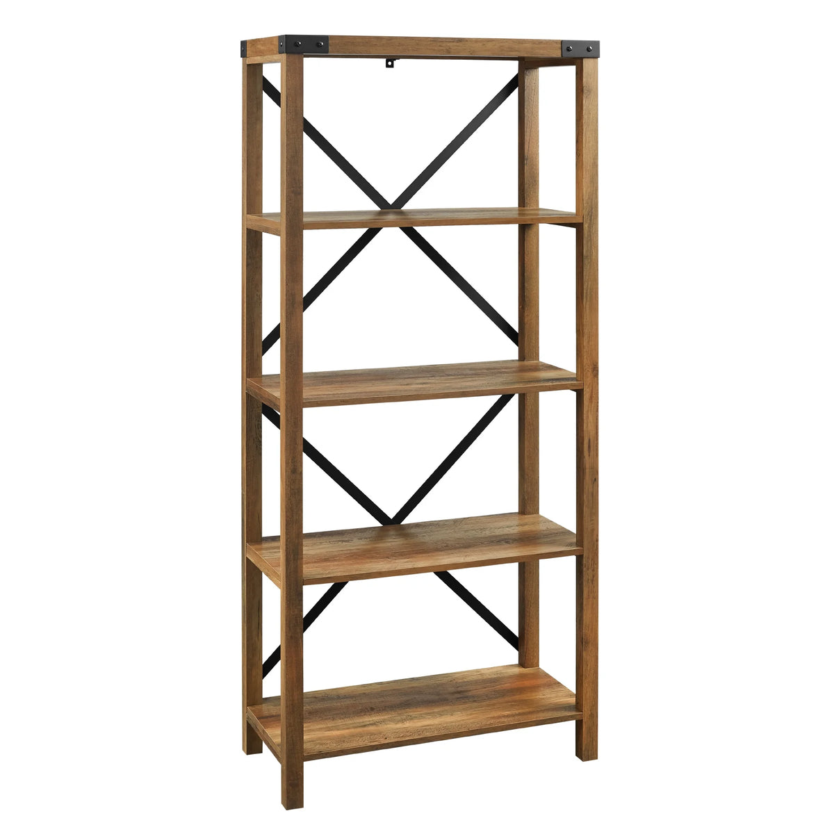 Walker Edison Rustic Industrial 4-Shelf Bookcase, Dark Walnut