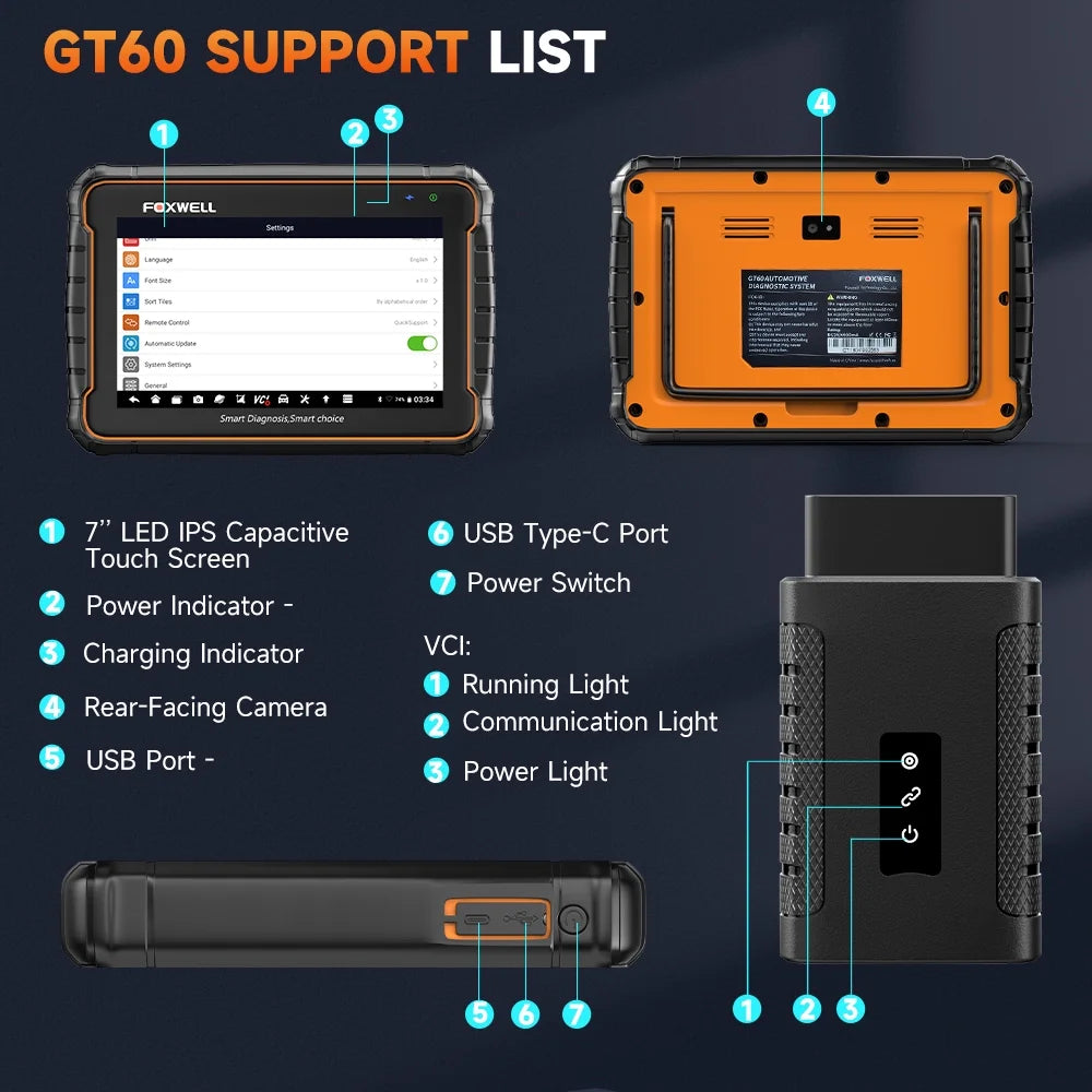 Foxwell GT60 Wireless Bluetooth Automotive Bi-directional Diagnostic Scanner Full System OBD2 Scanner Code Reader, Vehicle Analyzer with Bag