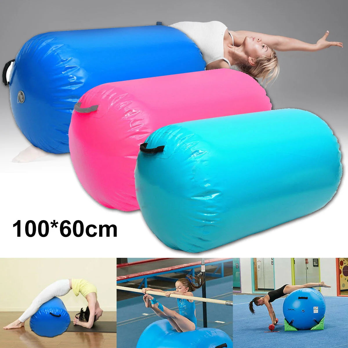 Opolski 100cm Inflatable Gymnastics Balance Training Air Roller Cylinder Column Gym Pad