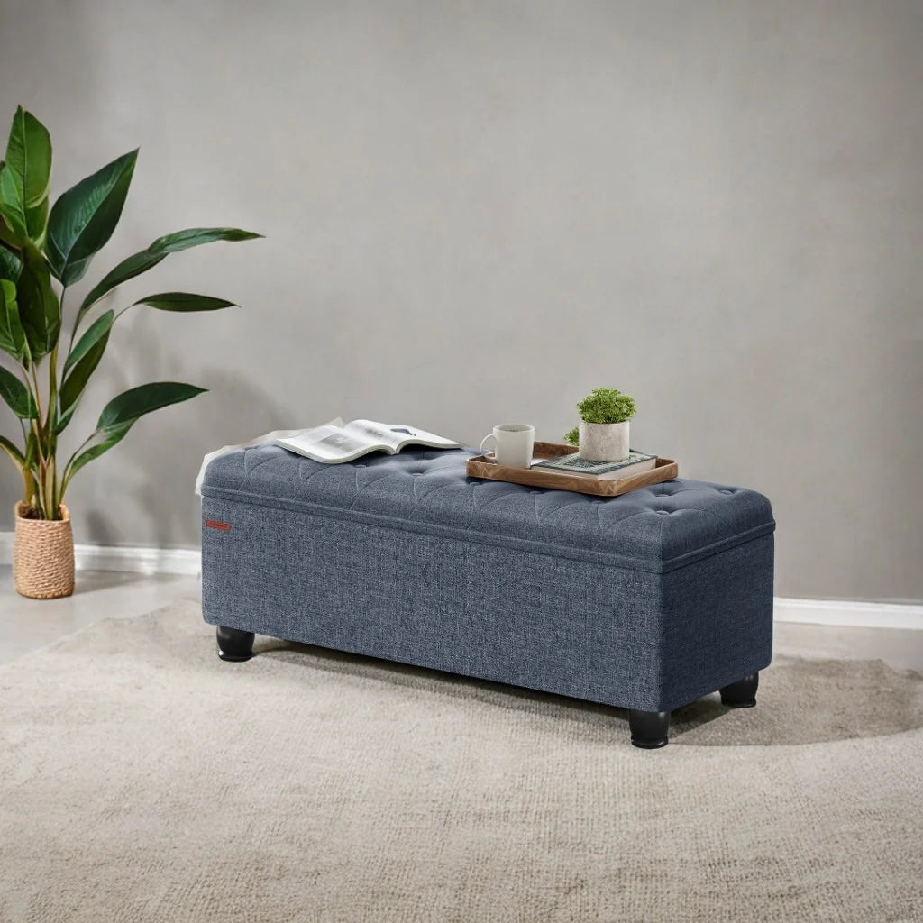 SONGMICS 46.5" Storage Ottoman Bench Storage Bench Bedroom Bench 330lb Load Capacity Solid Wood Legs Light Gray
