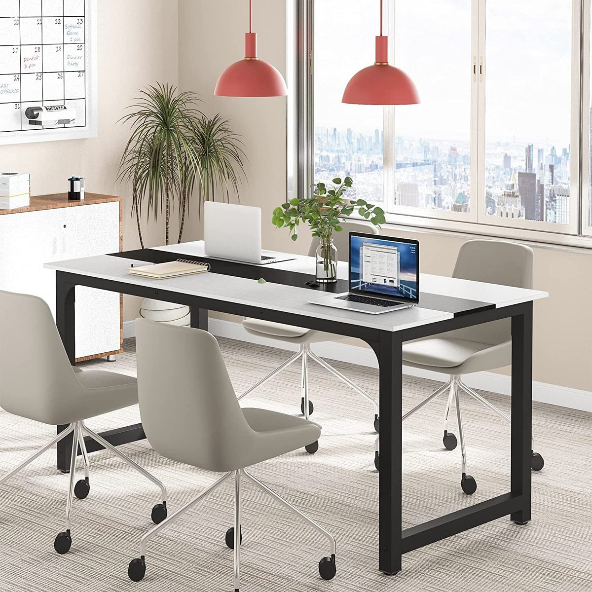 Large Simple Computer Desk Office Computer Table Writing Table for Home Office 63" L x 31.5" W x 29.5" H - Off White
