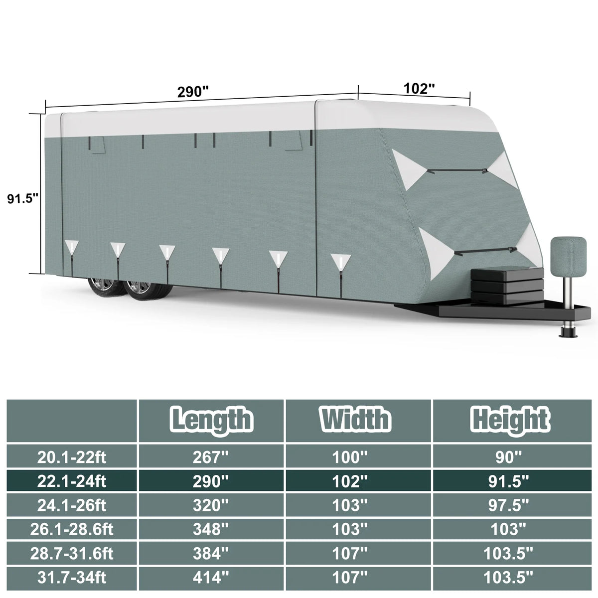 Filluck Lightweight & Easy Install RV Cover for Travel Trailers (20-22FT), Heavy-Duty 6-Layer Fabric All-Weather & UV Resistant Protection w/ Wind Straps & Vents