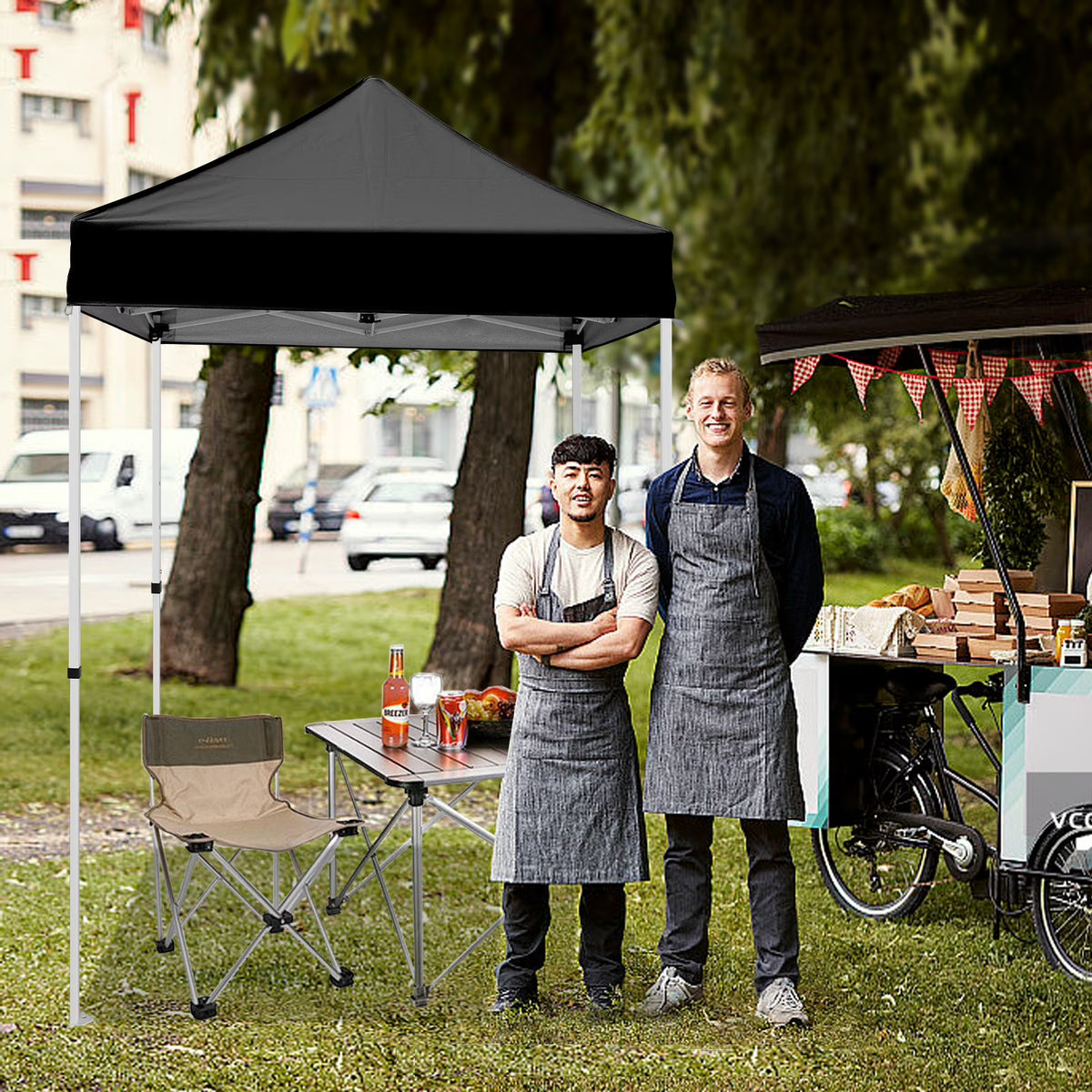 INTER HUT 5x5 Outdoor Pop up Canopy Gazebo, Instant Easy Set up Outdoor Canopy Commercial Fair Shelter, Beige