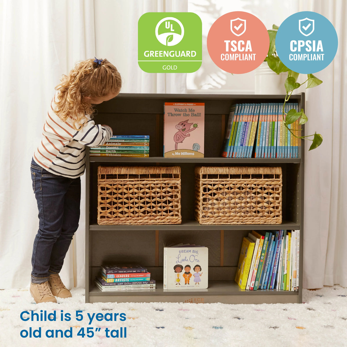 ECR4Kids Classic Bookcase, 36in, Grey Wash