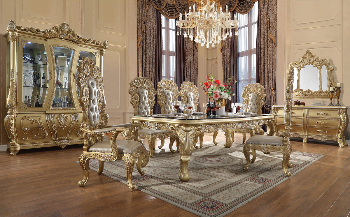 Acme Cabriole Arm Chair (Set-2) Light Gold Synthetic Leather & Gold Finish Indoor Dining Room Furniture