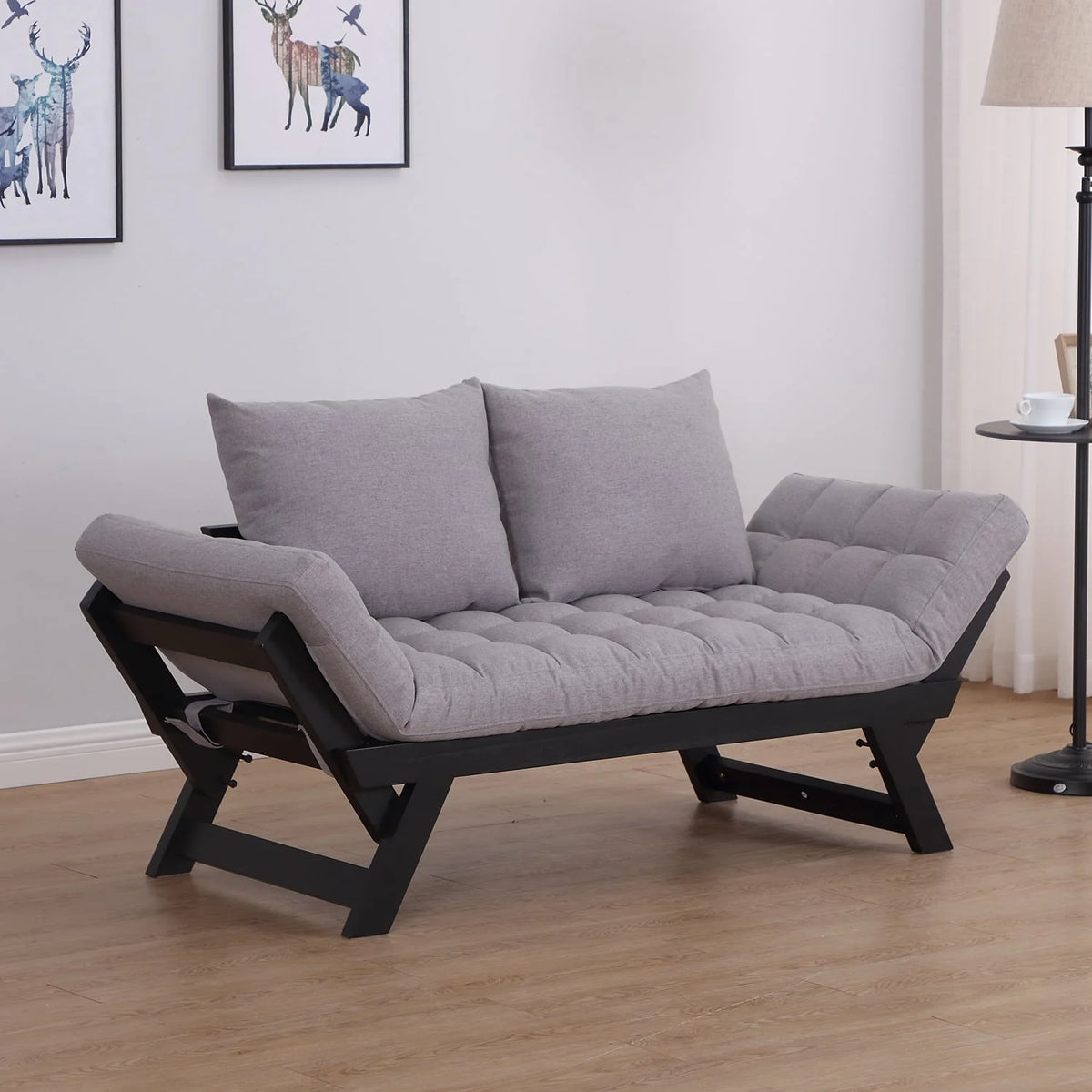 Homcom Single Person 3 Position Convertible Couch Chaise Lounger Sofa Bed, Light Grey