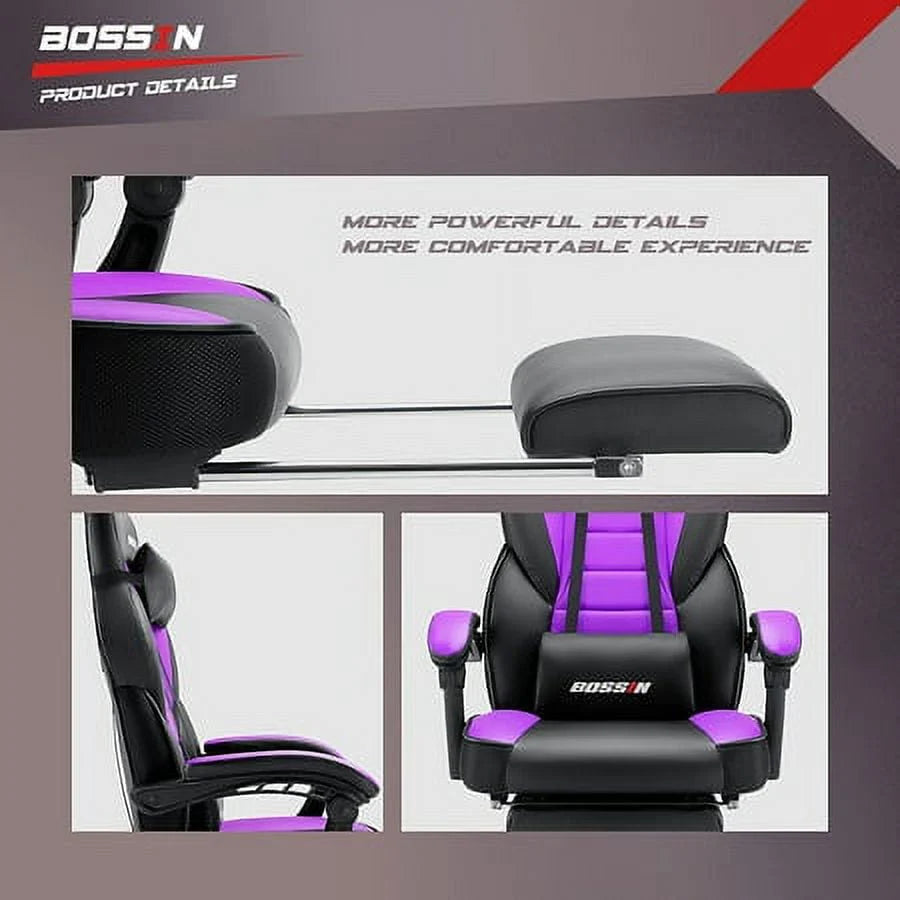 Bossin Gaming Chairs with Footrest,2022 Leather Game Chair for Adults,Big and Tall Gamer Chair with Headrest and Lumbar Support