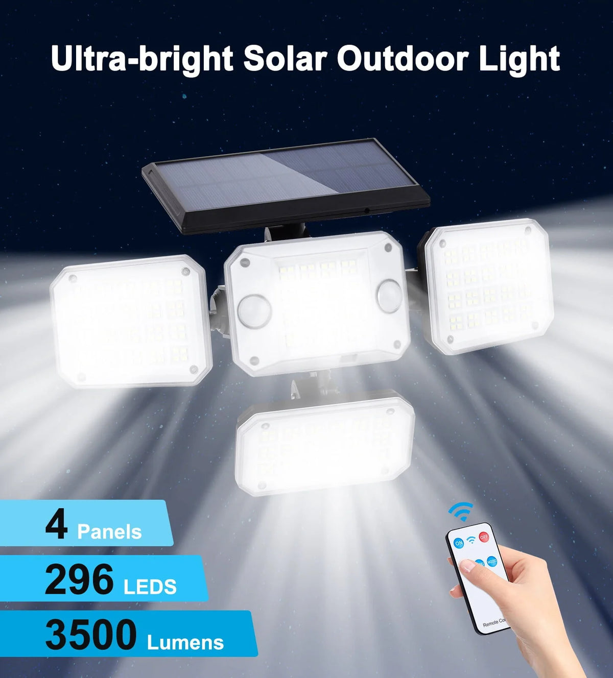 Solar Outdoor Lights, 2Pack Motion Sensor Flood Security Light with Remote Control for Outside Garage Yard