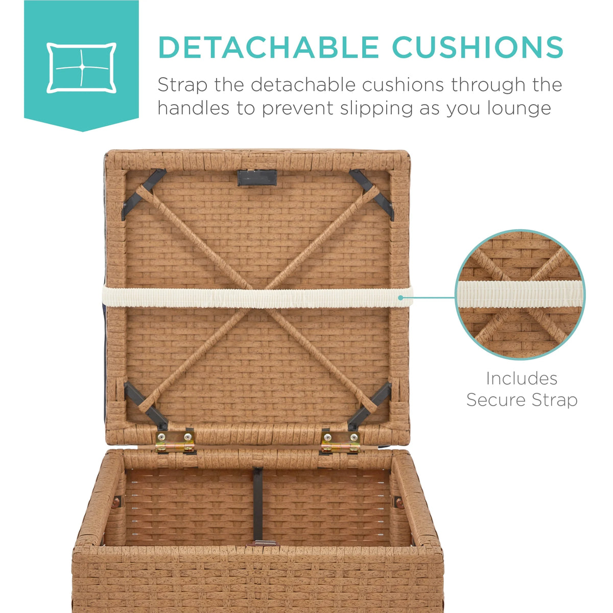 Best Choice Products Set of 2 Wicker Ottomans, Multipurpose Furniture w/ Removable Cushions - Brown/Beige