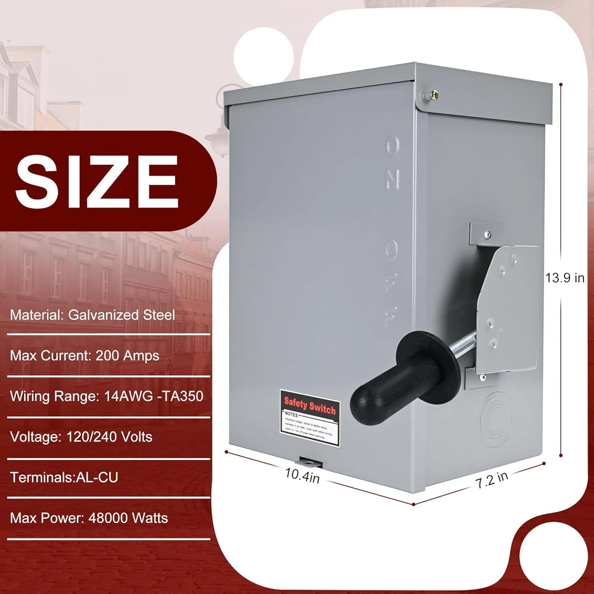 200-Amp, 3 Pole 120V/240V General Safety Switch, Non-Fused AC Disconnect Switch Box, Outdoor&Indoor, NEMA-3R Enclosure, Anti Corrosion and Rust Prevention with Ground Kit