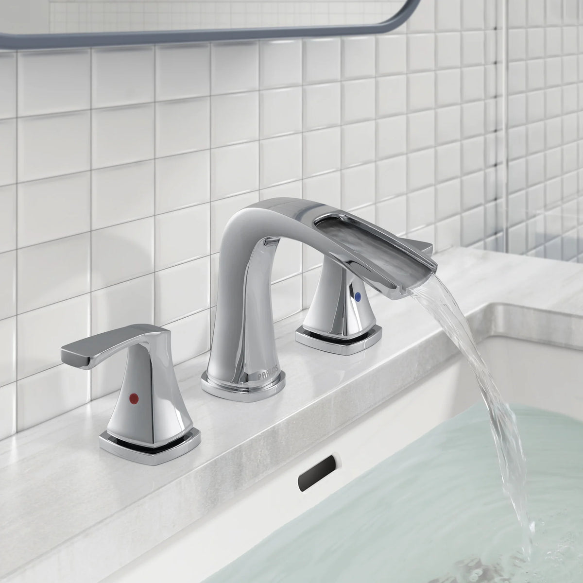 PARLOS Waterfall Widespread Two Handles Bathroom Sink Faucet , Polished Chrome