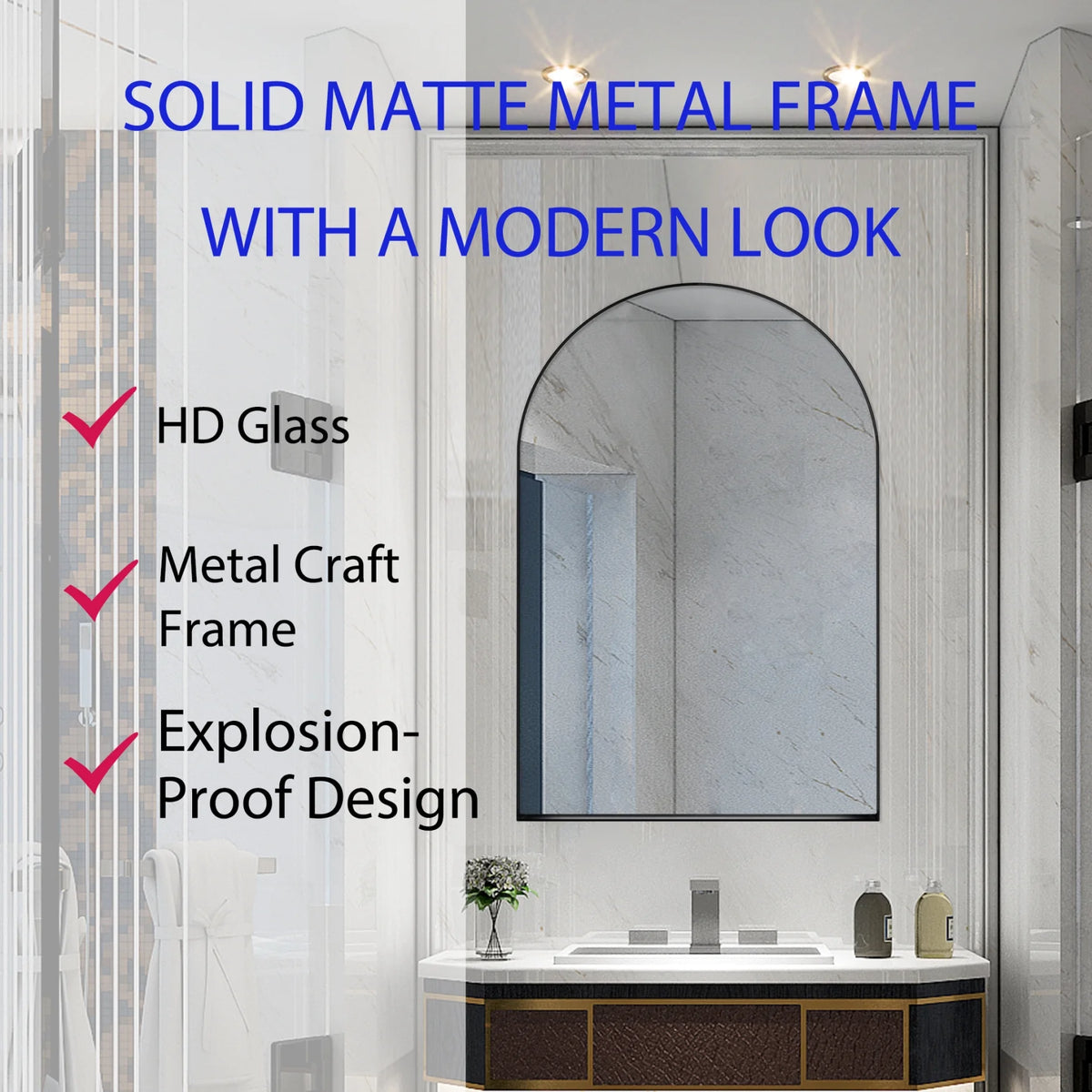16x24 Inch Bathroom Mirror Cabinet with Adjustable Glass Shelves, Recessed Metal Framed Medicine Cabinet for Storage, Matte Gold