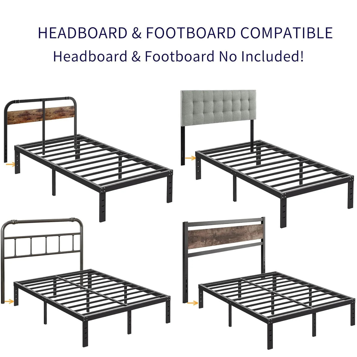 COMASACH 14" Twin-XL Metal Platform Bed Frame, Heavy Duty Mattress Foundation, Easy Assembly, No Box Spring Needed