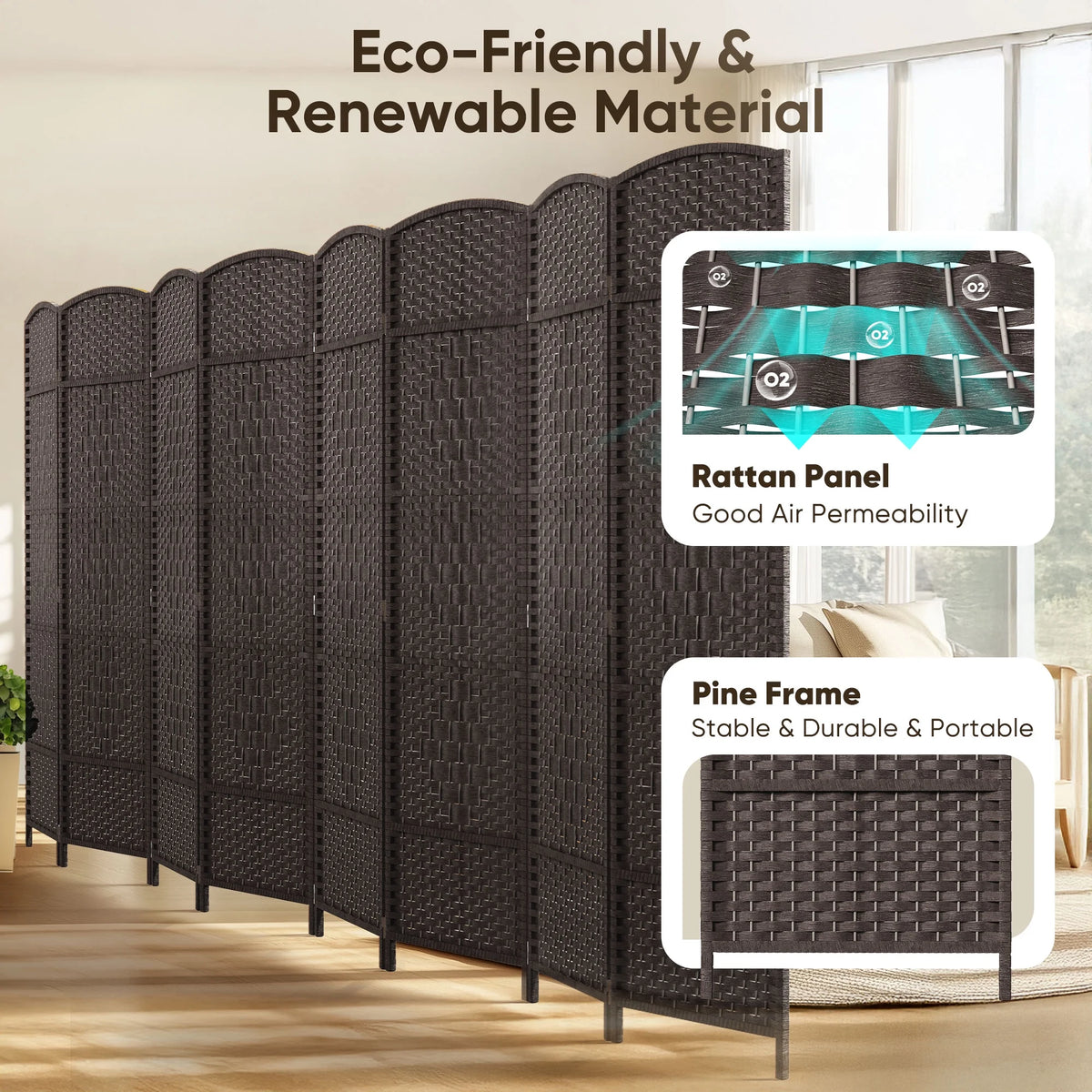Jostyle Room Divider 6ft. Tall Extra Wide Privacy Screen, Folding Privacy Screens Freestanding Nature