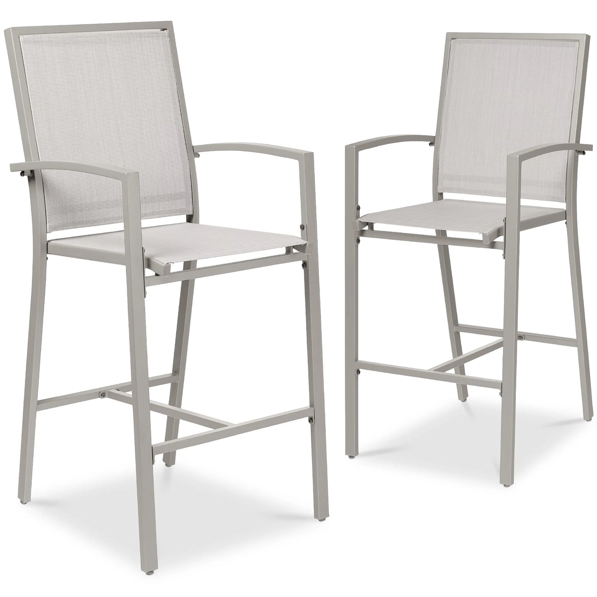 Best Choice Products Outdoor Barstools Set of 2, Bar Height Patio Chairs w/ All-Weather Mesh - Black/Black