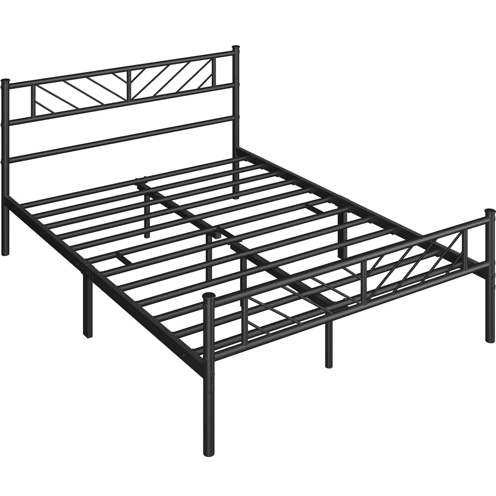 Easyfashion Justice Metal Platform Bed with Arrow Design, Queen Size, Black