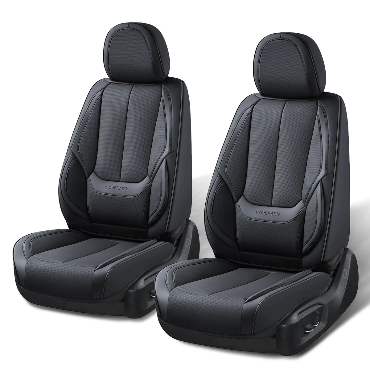 Coverado Black Front Car Seat Covers, Stylish Waterproof Premium Leather Automotive Seat Protectors, Airbag Compatible Auto Interior Accessories Universal Fit for Most Cars SUV Pick-up Trucks