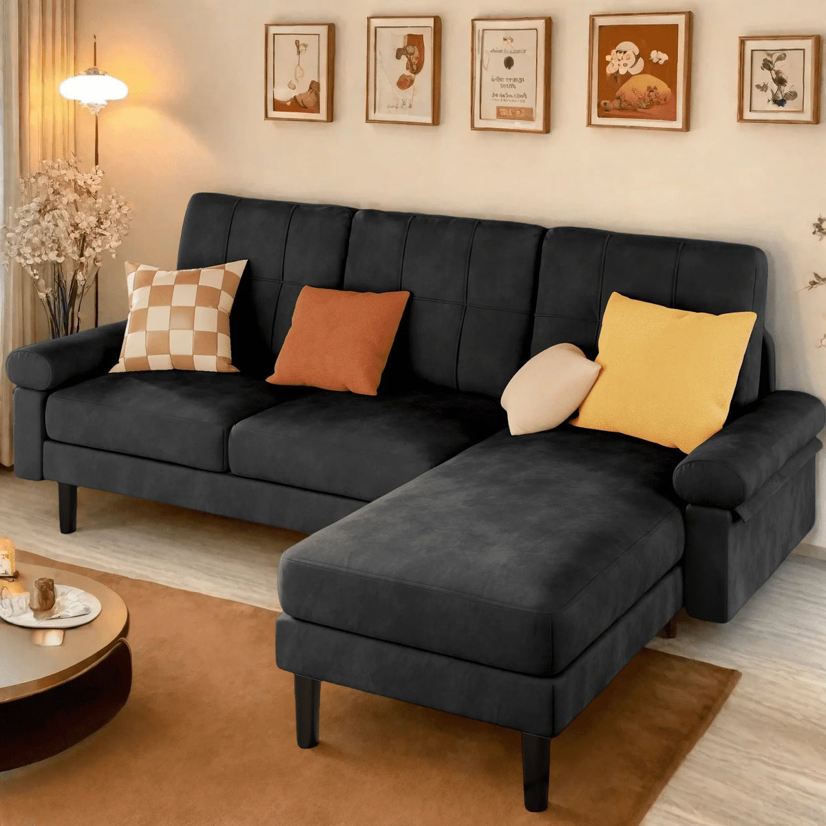 Lofka Sectional Couch, Convertible L Shaped Couches for Living Room, Upgraded Sofas for Small Spaces, Black