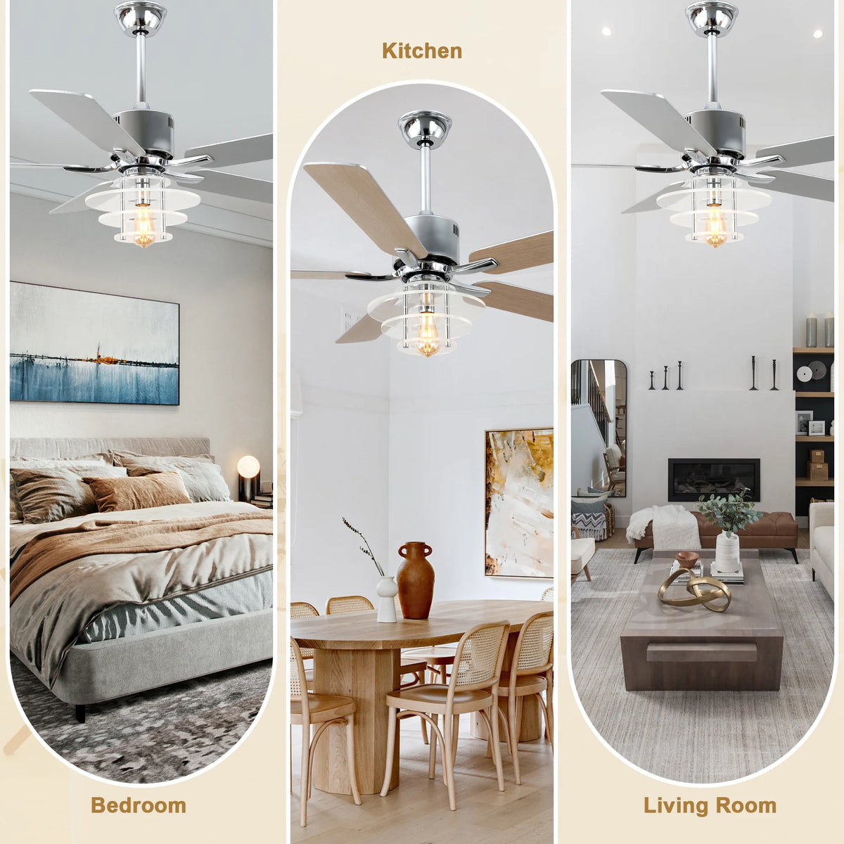 Bella Depot 52" Modern Black Ceiling Fan 6-Speed Reversible with Light and Remote Control