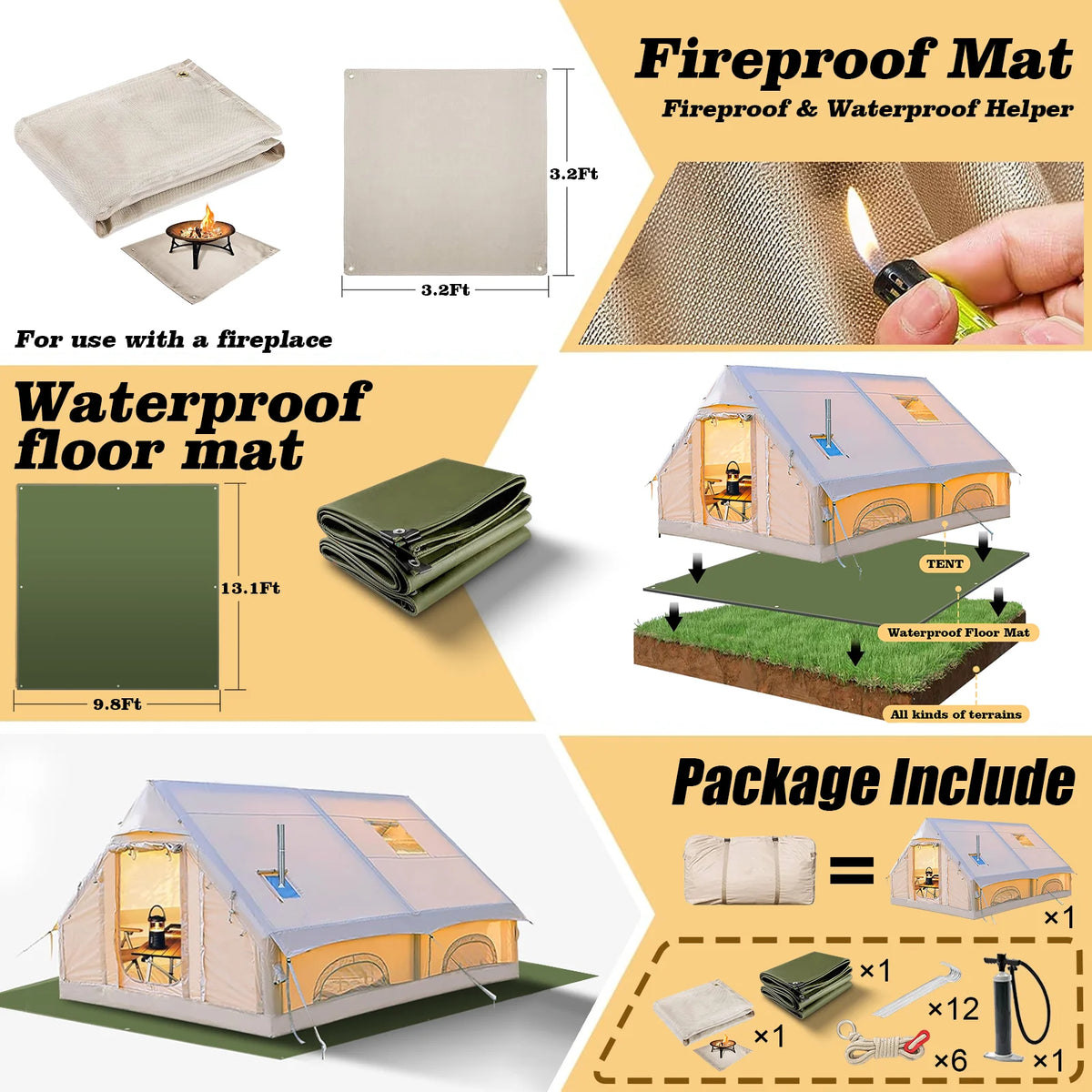 Inflatable Camping Tents 4/6/8/10 Person,129 Square Feets Large Blow up Tent with Stove Jack