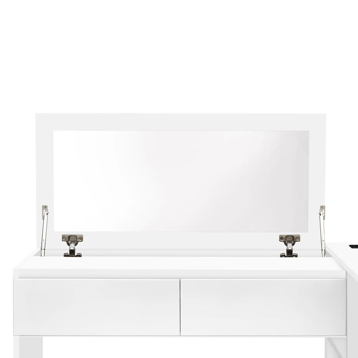 Full Size White Wooden Platform Bed w/ 6 Drawers, Vanity Desk &amp; Shelves - Bedroom Furniture. Space-saving design. Includes storage, perfect for small spaces. 75.3"L x 100.9"W.