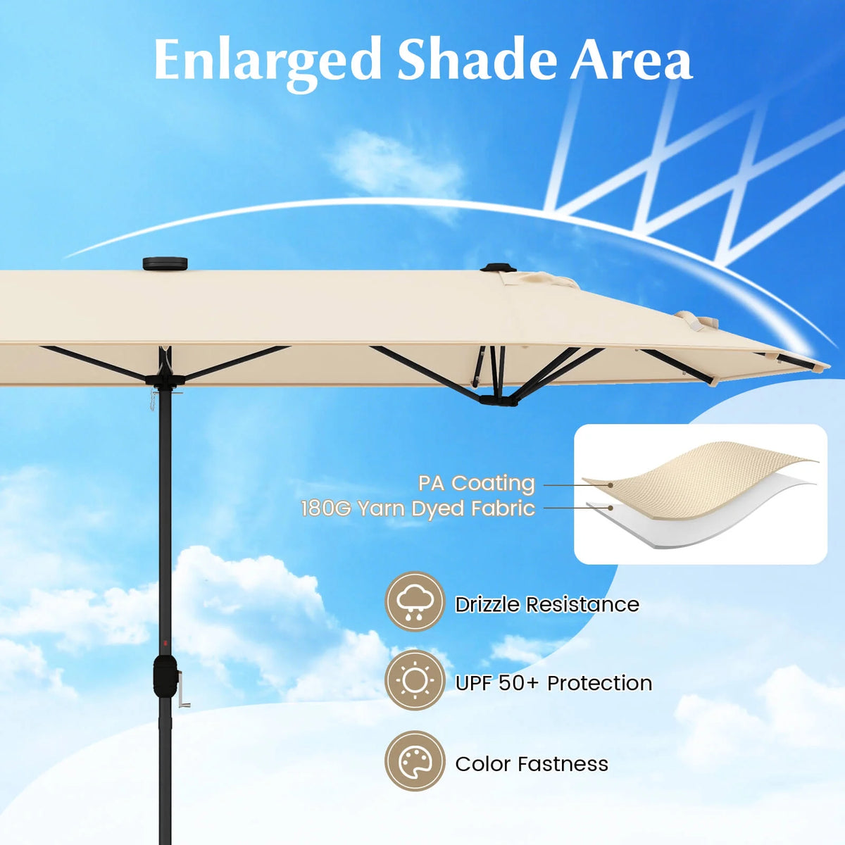 Costway 13ft Beige Rectangle Double-sided Patio Umbrella, Crank Lift
