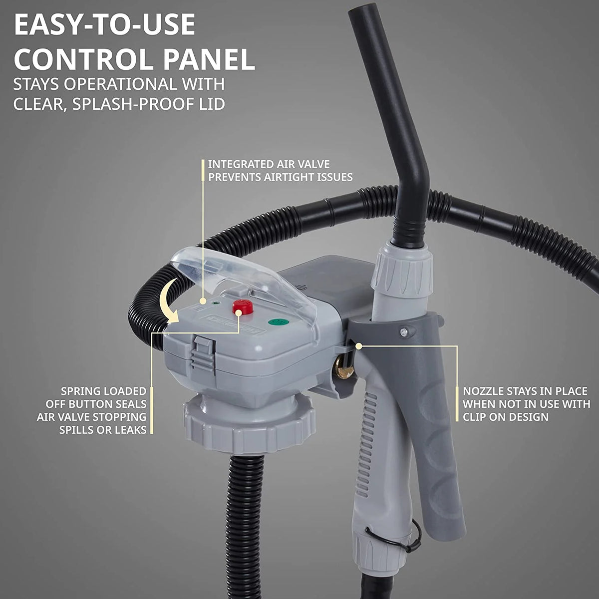 Deway Automatic Fuel Transfer Pump with Nozzle for Quick Flow Control & Stop, Advanced Adapter Fits All Size Gas Cans, Extra Long Hose, Portable Liquid Pump for Gasoline, Diesel Fuel & More