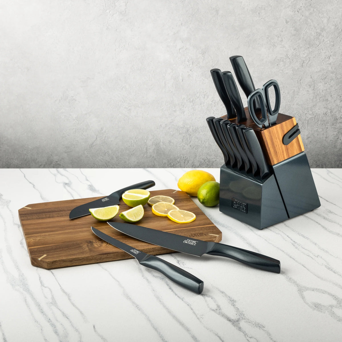 Thyme & Table 15-Piece Knife Block set with Sharpener, Gunmetal