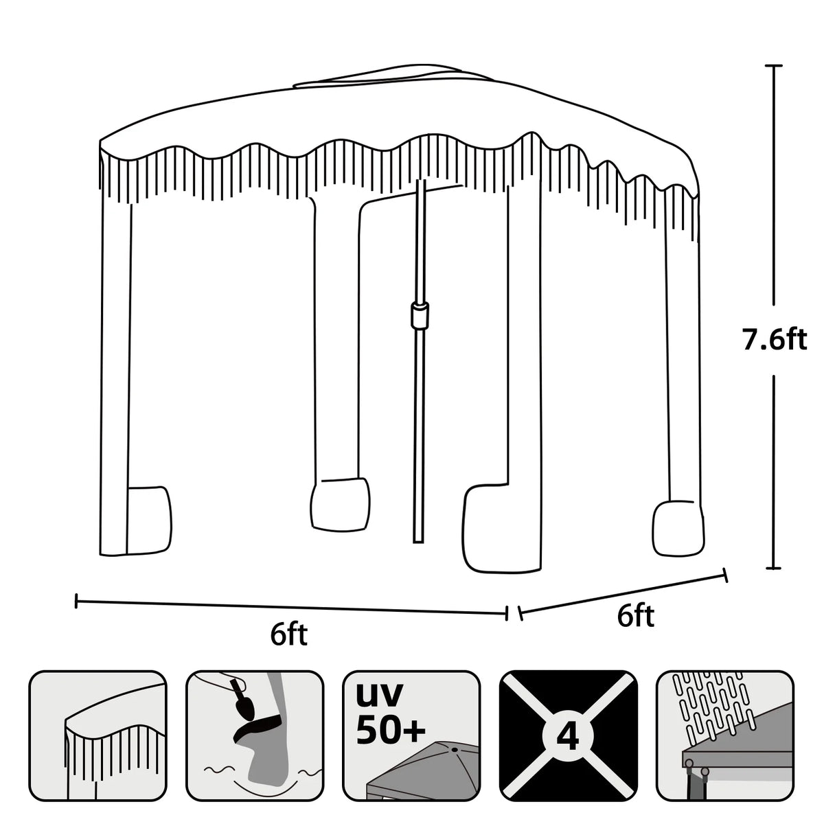 AMMSUN 6'×6' Boho Beach Cabana Tent Canopy with Tassels Fringe UPF50+ Outdoor for Beach Patio,White