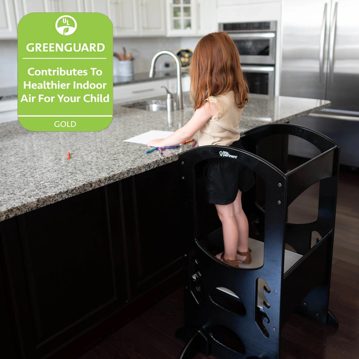 Little Partners Learning Tower Adjustable Height Kitchen Step Stool, Toddler Tower, Encourages Learning, Independence, and Engagement, Safety Climbing Tower for Kitchen Counter - Soft White
