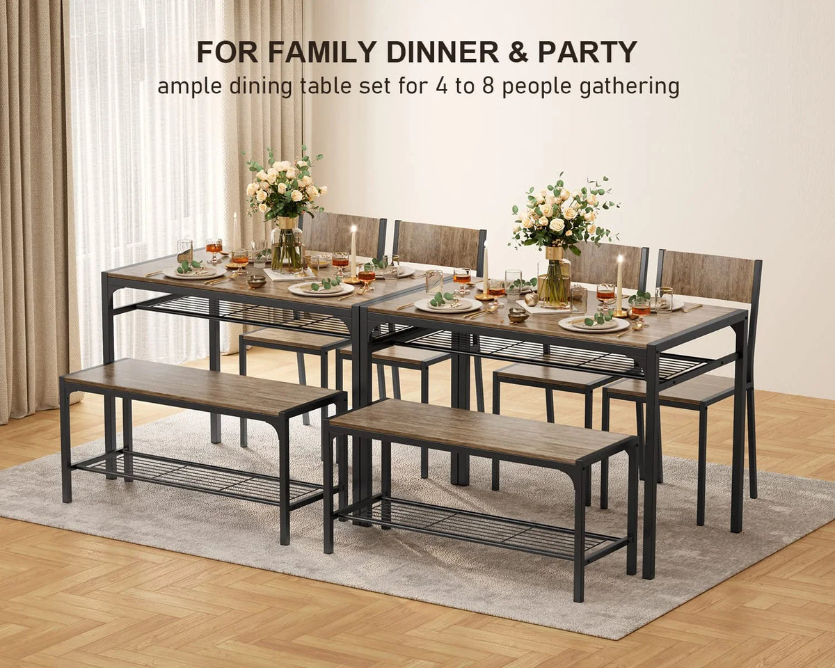 Lofka Dining Table Set for 4, Kitchen Table and Chairs Set with Bench for Small Space,  Breakfast Nook, Black