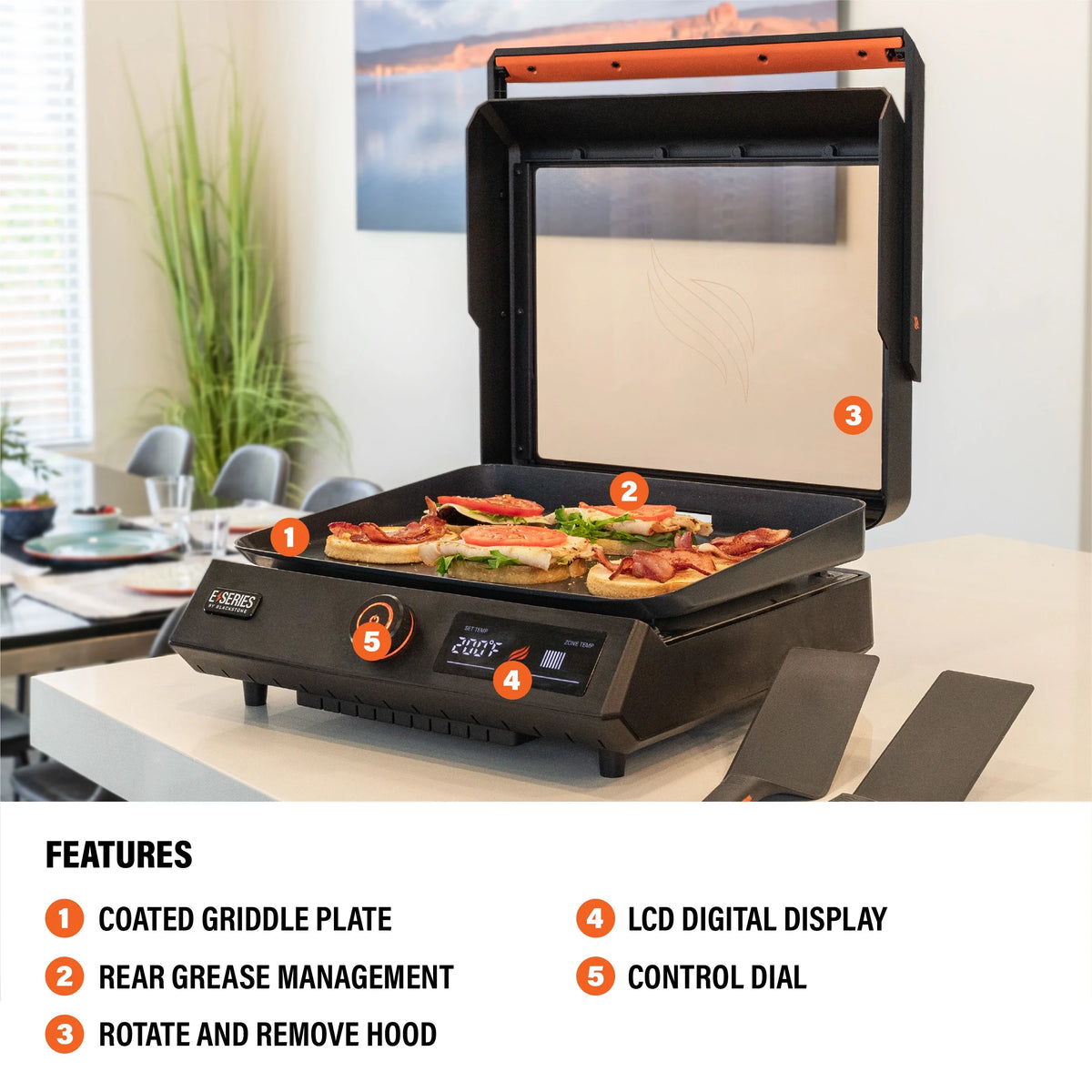 Blackstone E-Series 17" Electric Tabletop Griddle with Hood, Black