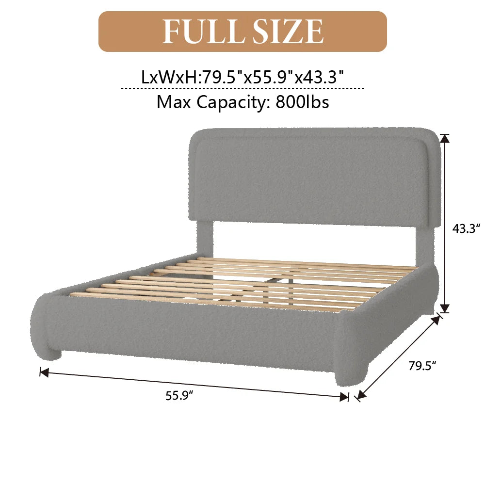 VIPLOV King Size Boucle Bed Frame, Cloud Upholstered Platform Bed with Height Adjustable Headboard & Soft Rounded Corners, No Noise Free, Easy Assembly,Beige