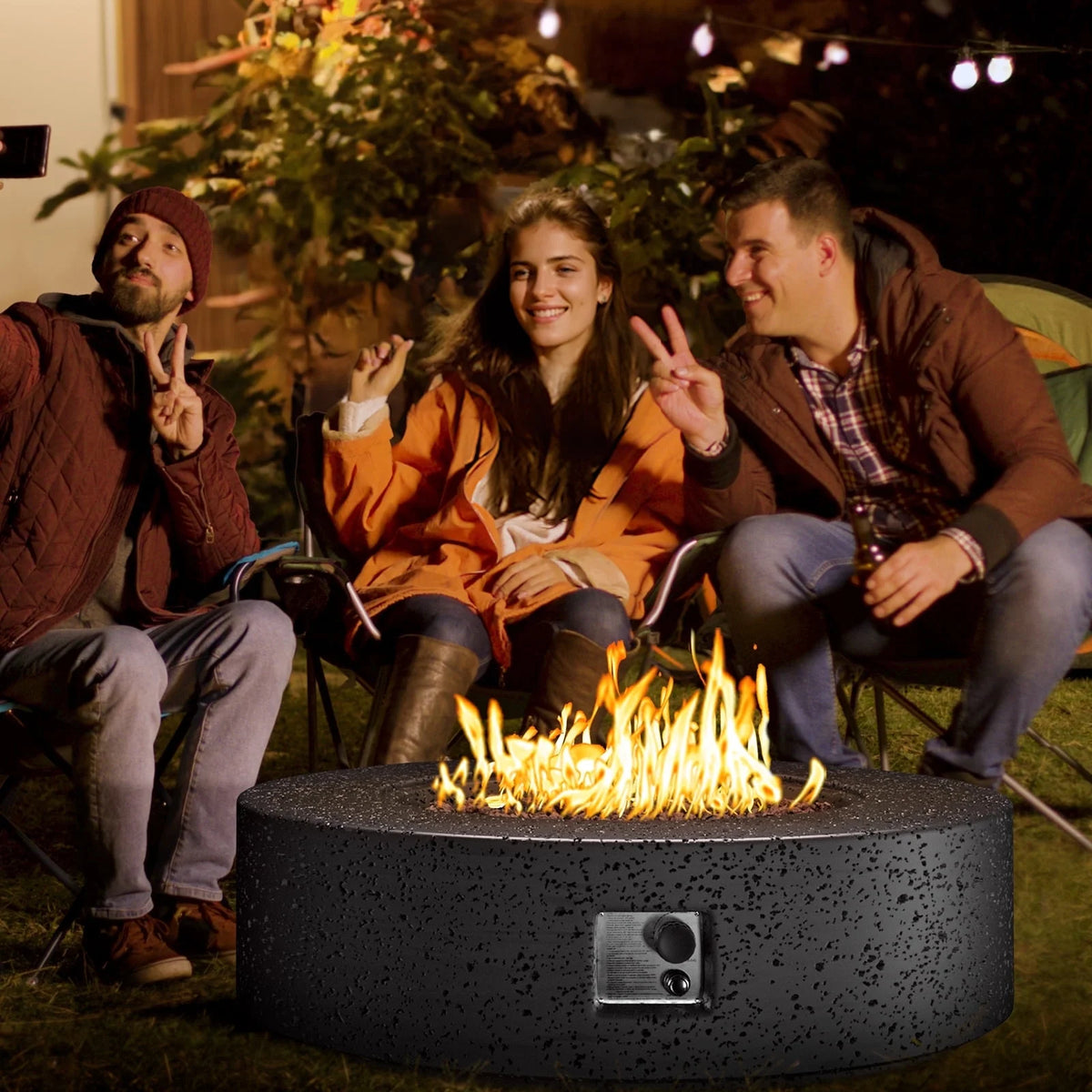 COSIEST Outdoor Round Terrazzo Concrete White firepit Table