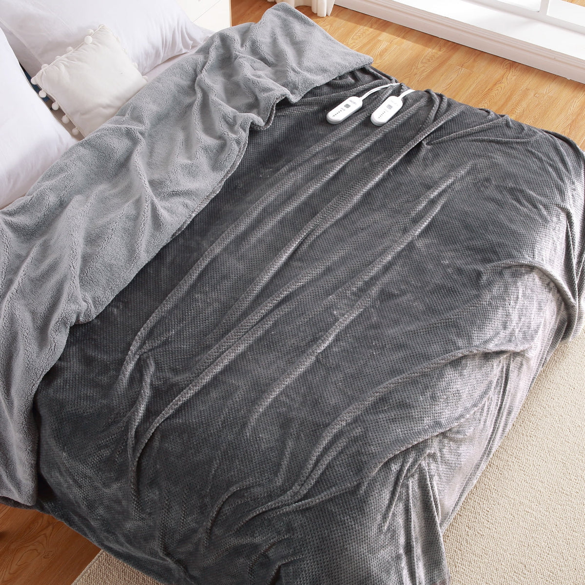 GAOMON Electric Heated Blanket King Size with Dual Control �C Sherpa Throw Blanket with 4 Fast Heating Levels & 10 Hours Auto Off, Machine Washable, ETL Certified, Gray