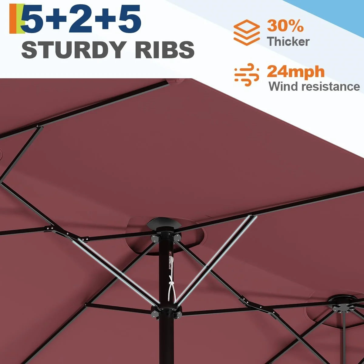 WildBreak Triple Size Large Patio Umbrella, with Crank Handle, Double-Sided, 13' x 6.5', Beige