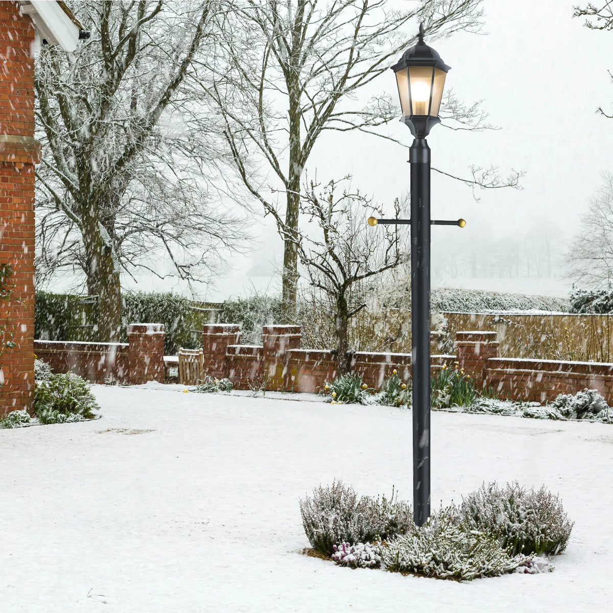 Design House 80" Traditional Weather-Resistant Outdoor Lamp Post with Cross Arm, Black