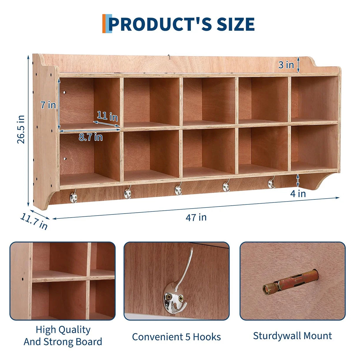 Ataucjin 5-Section Classroom Coat Locker, 20 Cubbies for Classrooms, Daycare Cubby with 4 Casters, 5 Hooks and 2 Storage Boxes, for Home, School, Kindergarten