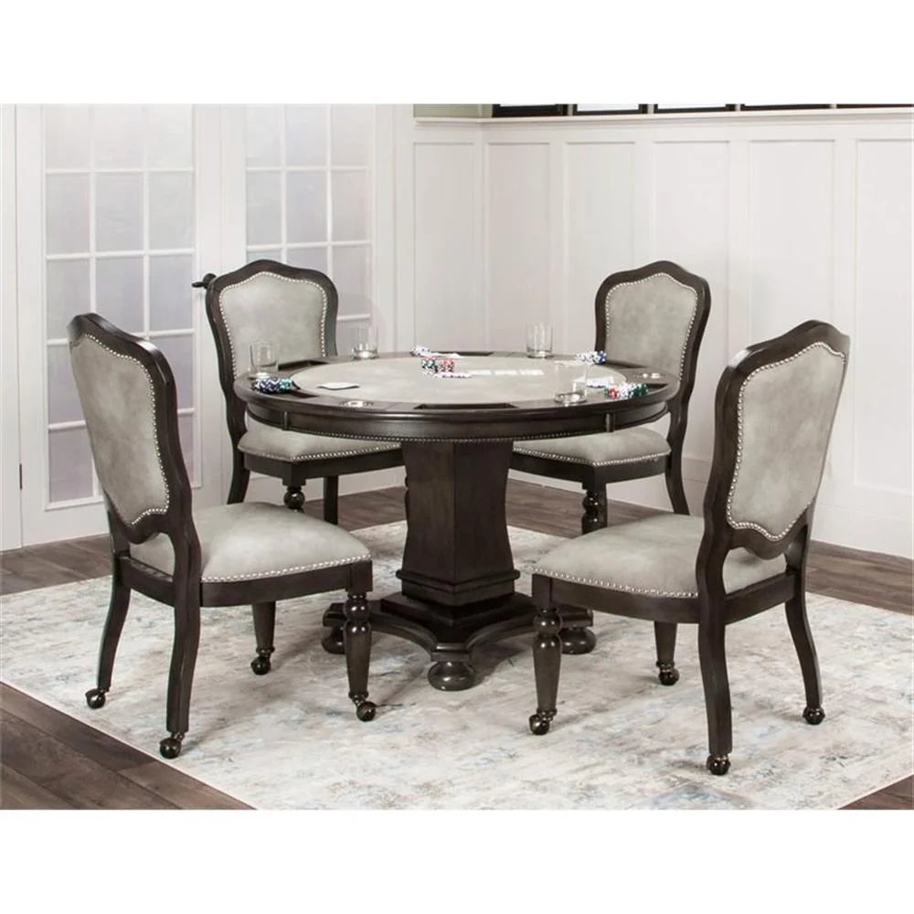 Bowery Hill 48" Round Reversible Top Wood Dining/Poker Table in Gray