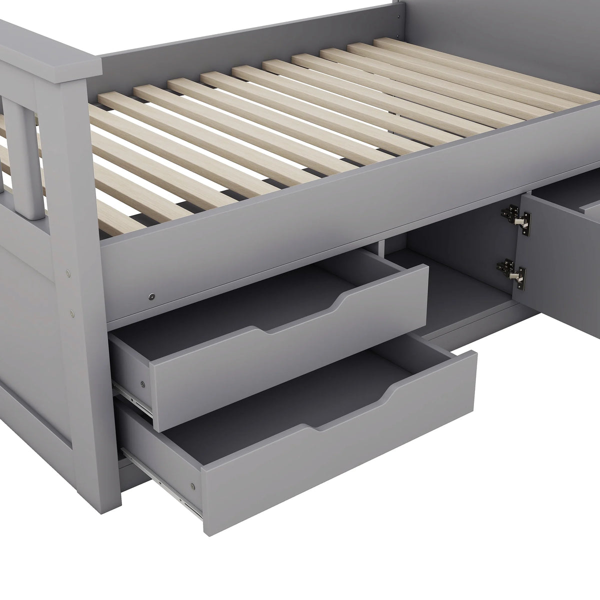 Euroco Wood Twin Size Platform Bed with Storage Headboard, Captain Bed with 4 Drawers, Bookcase and Cabinets, Gray