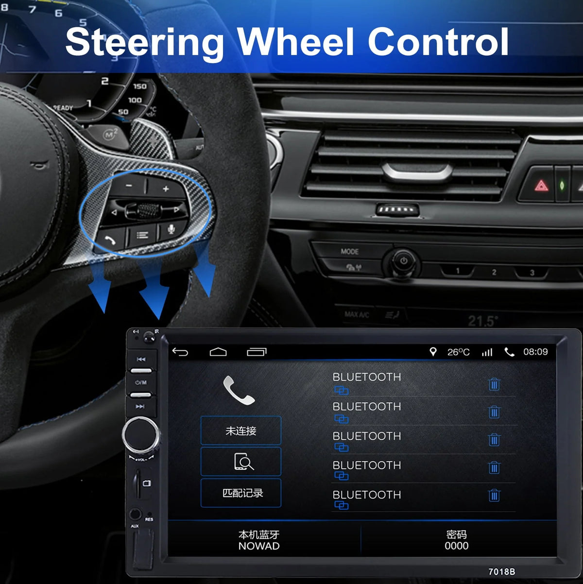 Car Stereo Touch Screen,7" Double Din Radio,Car Stereo with Bluetooth FM AUX USB SD Mirror Link Function,Backup Camera