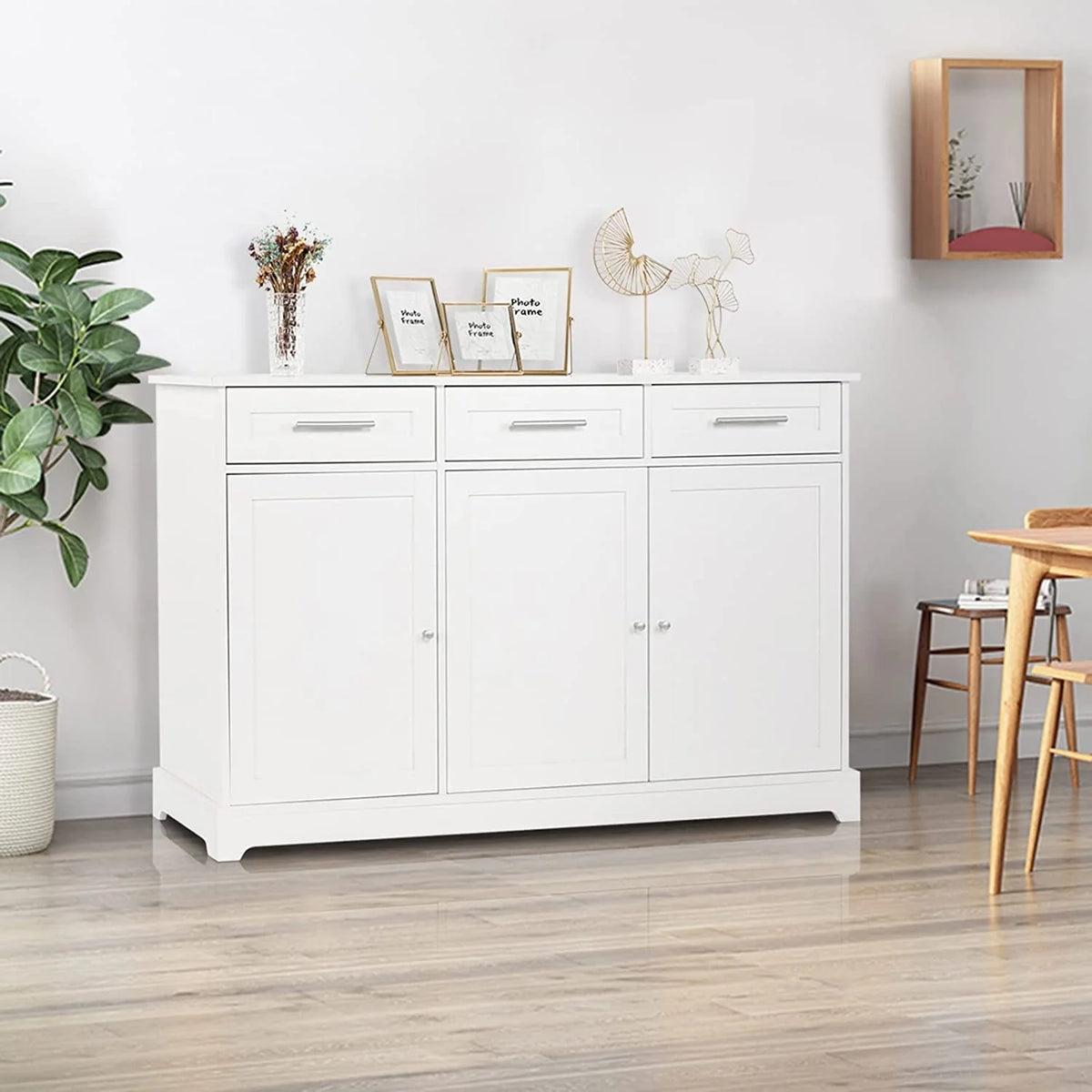 VINGLI White Credenza,Kitchen Buffet Cabinet with Storage,Dining Sideboard Buffet Console Table with Cabinet,Adjustable Shelves and Drawers