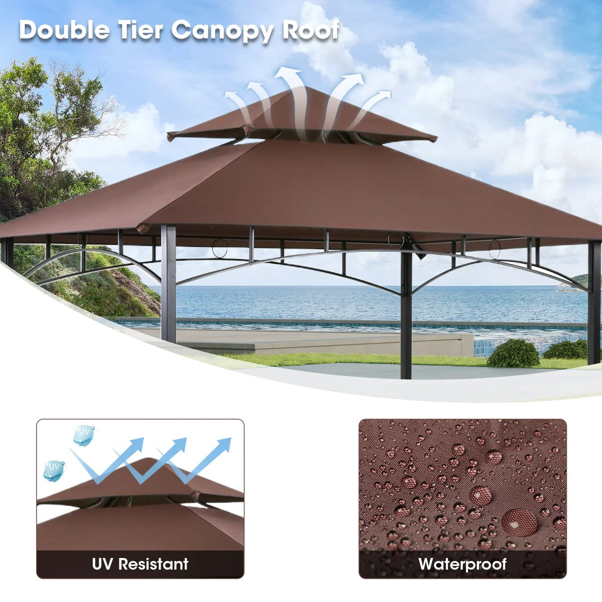 Grezone Outdoor Grill Gazebo Tent BBQ Canopy for Outdoor Grill Shelter BBQ Grill Gazebo Hardtop (L96 x W60 x H101 Inch) Brown