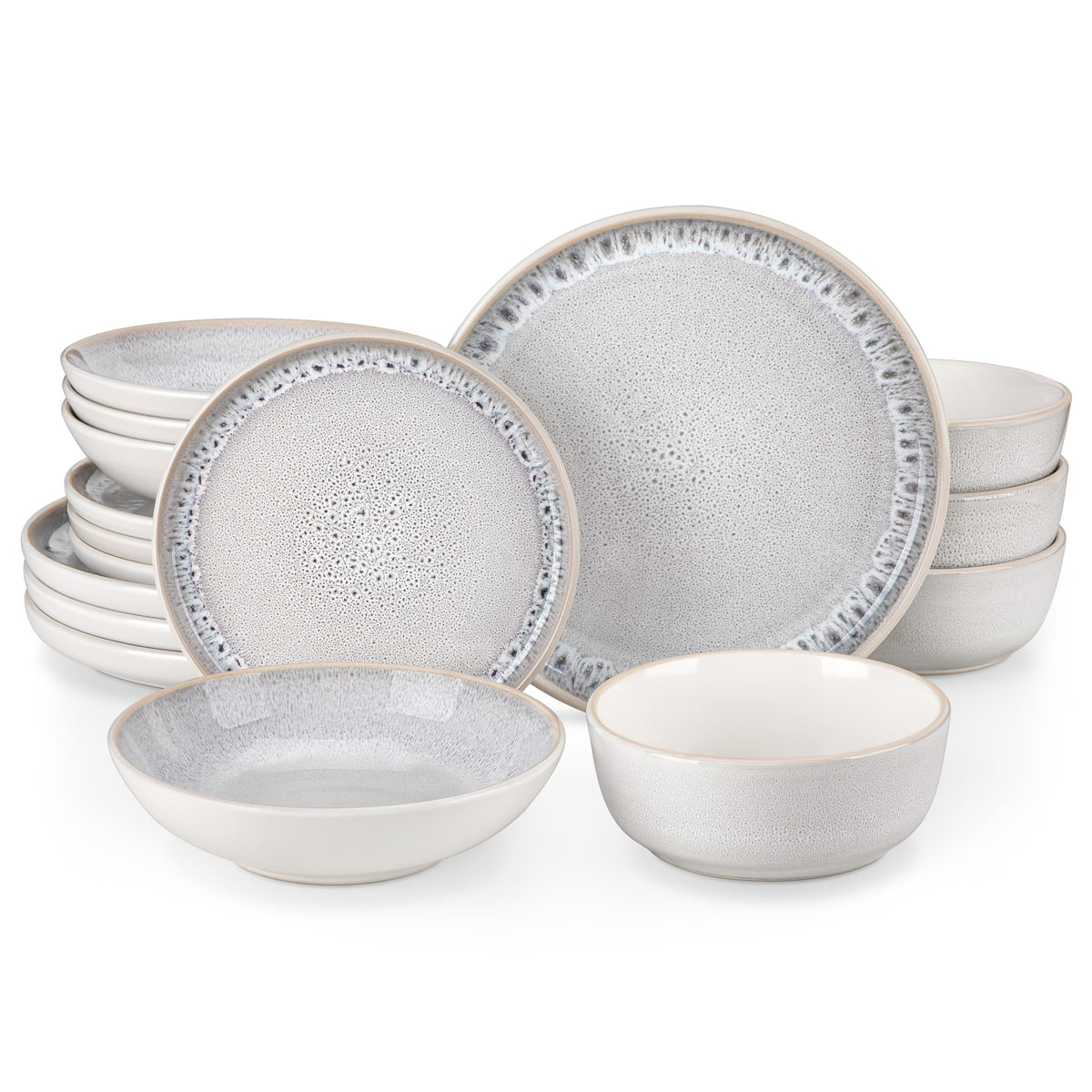 Malacasa 16 Pcs Dinnerware Sets For 4 people, Plates and Bowls Set, Stoneware Tableware Dishwasher Microwave Safe, Beige