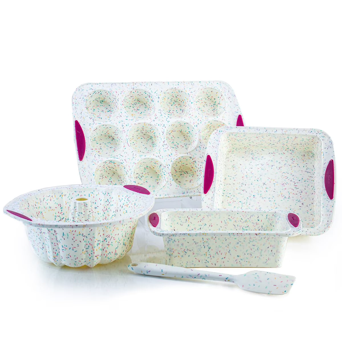 Trudeau Confetti 6-Piece Silicone Non-stick Baking Set with Spatula, Bowl, and Bakeware, White