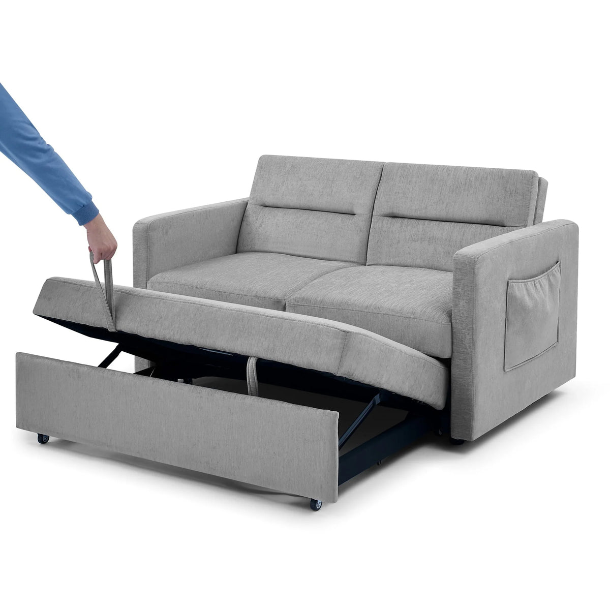 KINFFICT Small Sofa Bed, Modern Sofa Sleeper with Pull Out Bed, Upholstered Chenille Loveseat Sleeper for Living Room, Gray