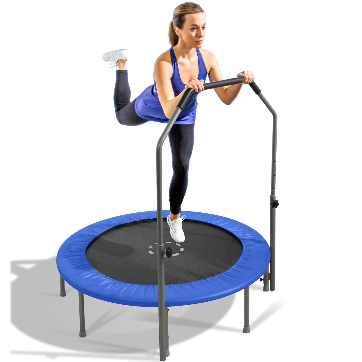 Sportspower TruJump 48" Indoor/Outdoor Mini Trampoline, Fitness Rebounder Trampoline with Adjustable Handle, BLUE