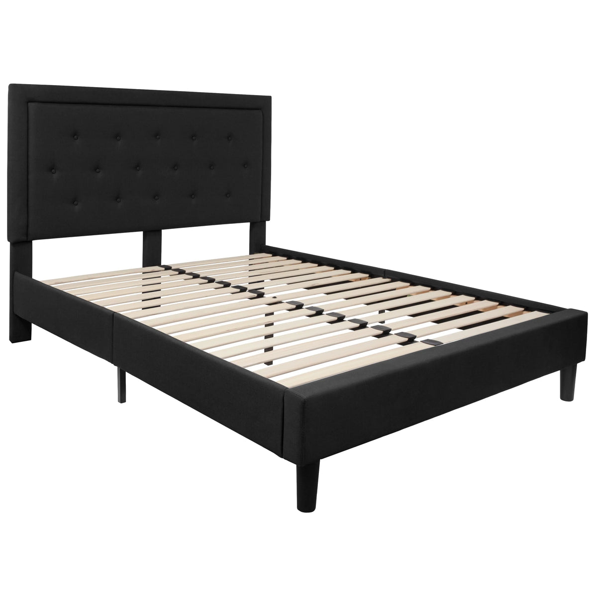 Flash Furniture Roxbury Queen Size Tufted Upholstered Platform Bed in Black Fabric