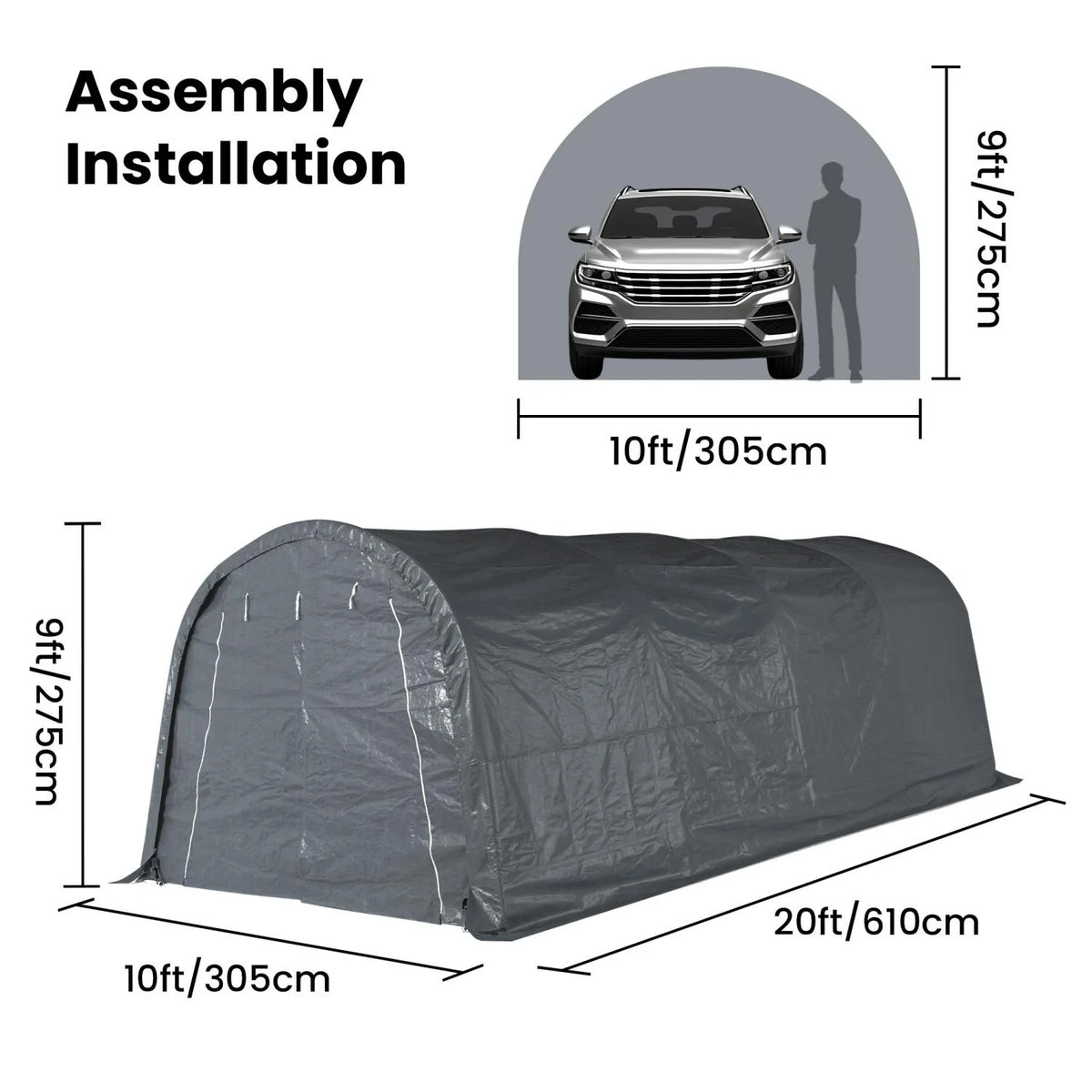 MOALCOFER 10'x20' Carport,Heavy Duty Car Canopy with Steel Frame,Portable Garage with Waterproof PE Roof