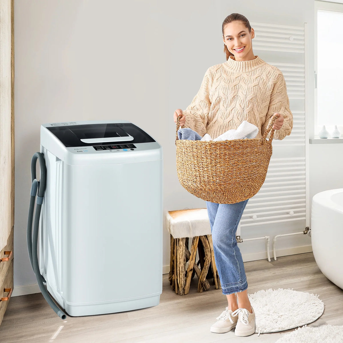 Costway Portable Full-Automatic Laundry Washing Machine 8.8lbs Spin Washer W/ Drain Pump